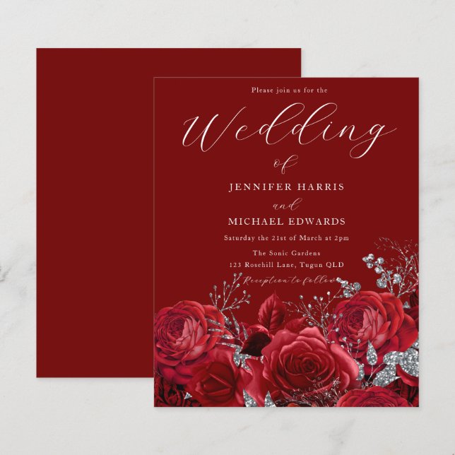 Papier Magnifique Faire-part de mariage Budget Roses Roug (Devant / Derrière)
