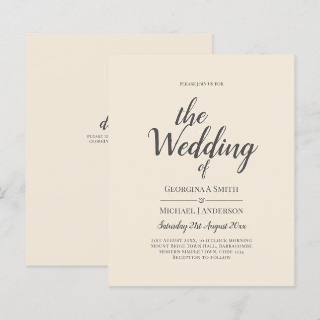 Papier Magnolia Cream Typographie Mariage moderne (Devant / Derrière)