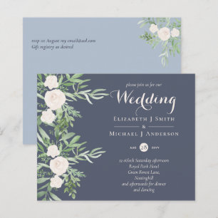 Papier Magnolia Dusty Blue Flower Wedding Invite BUDGET