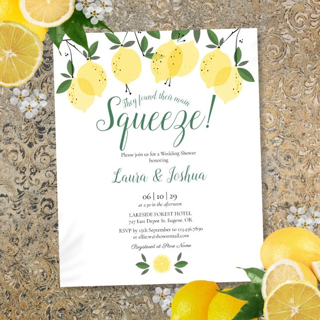 Papier Main Squeeze Lemon Wedding shower Invitation budgé (Main Squeeze Lemon Wedding Shower Budget Invite)