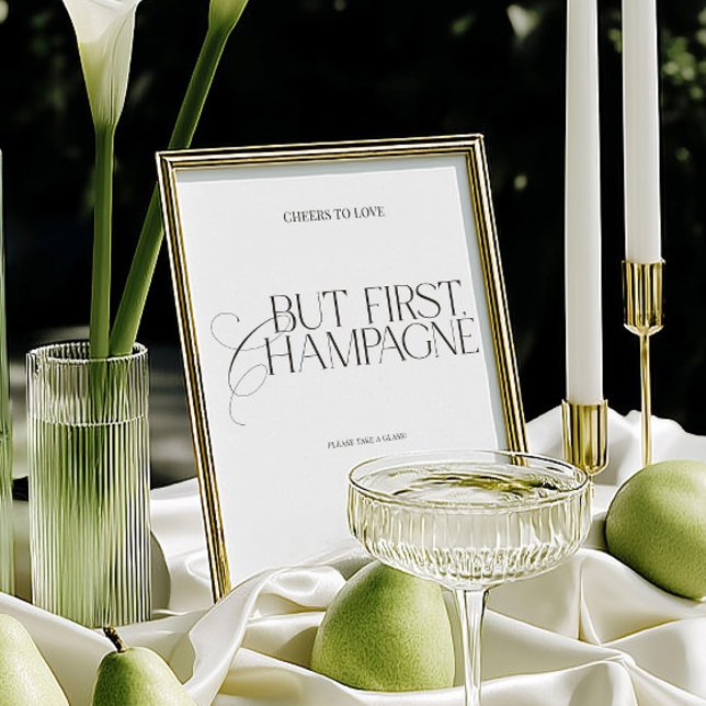 Papier Mais d'abord, panneau de mariage élégant Champagne (But First Champagne Elegant Wedding Sign)
