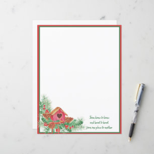 Papier Maisonnette à oiseaux Noël aquarelle mignonne