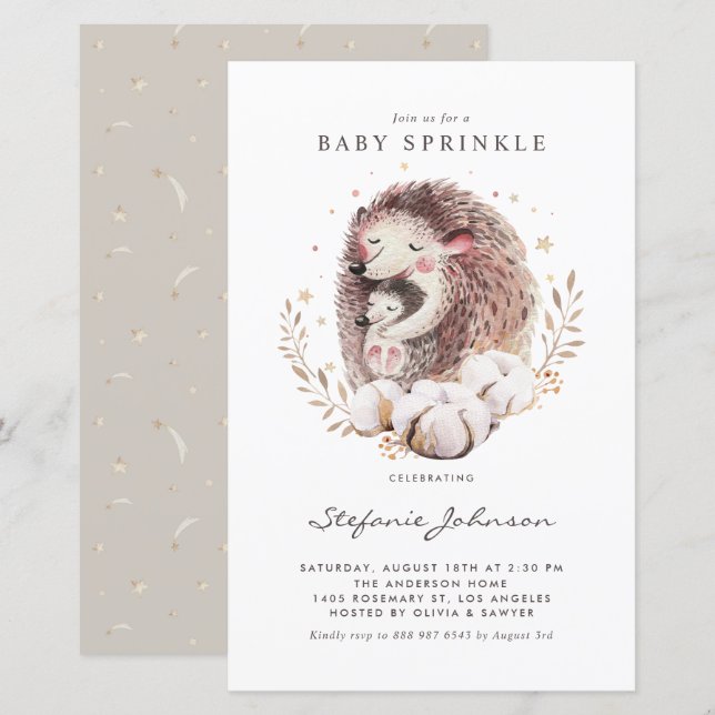 Papier Maman et bébé Hérisson Baby Sprinkle Invitation (Devant / Derrière)