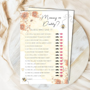 Papier Maman ou papa Bee Honey Boho Baby shower Jeu