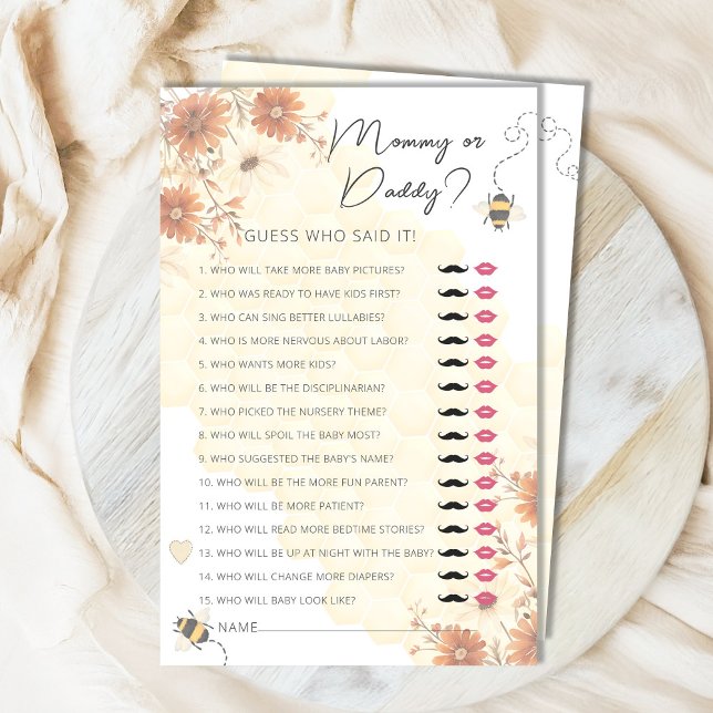Papier Maman ou papa Bee Honey Boho Baby shower Jeu (Créateur téléchargé)