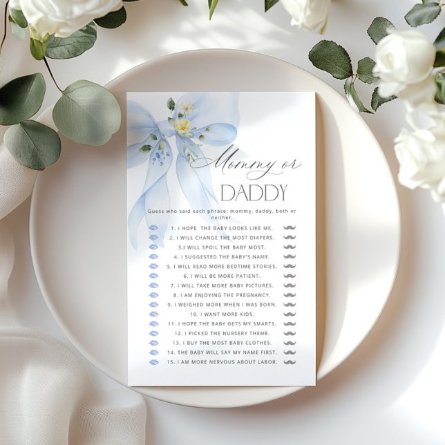 Papier Maman ou papa Blue Bow Guess Who Floral jeu (Créateur téléchargé)
