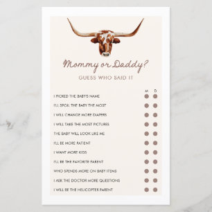 Papier Maman ou papa Cowboy Western Baby shower Jeu