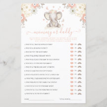 Maman ou papa Elephant Girl Baby shower jeu