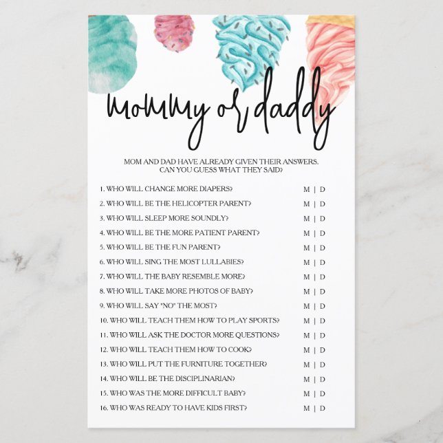 Papier Maman ou papa Qu'est-ce que le Baby shower Scoop J (Devant)