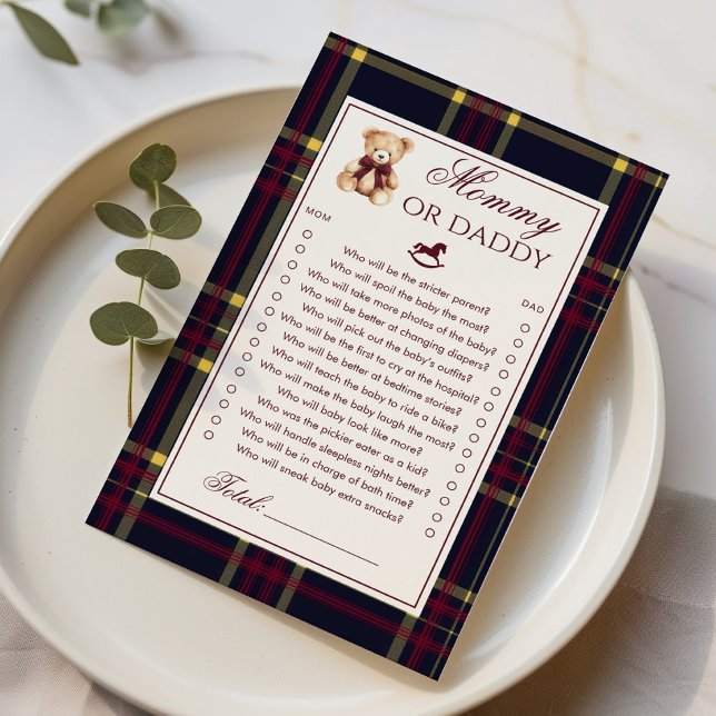 Papier Maman ou papa Teddy Bear Plaid jeu de Baby shower (Créateur téléchargé)