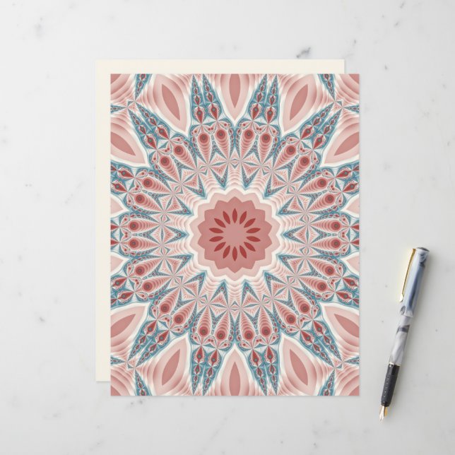 Papier Mandala fractal art moderne saisissant en kaléidos (Devant/Arrière en situation)