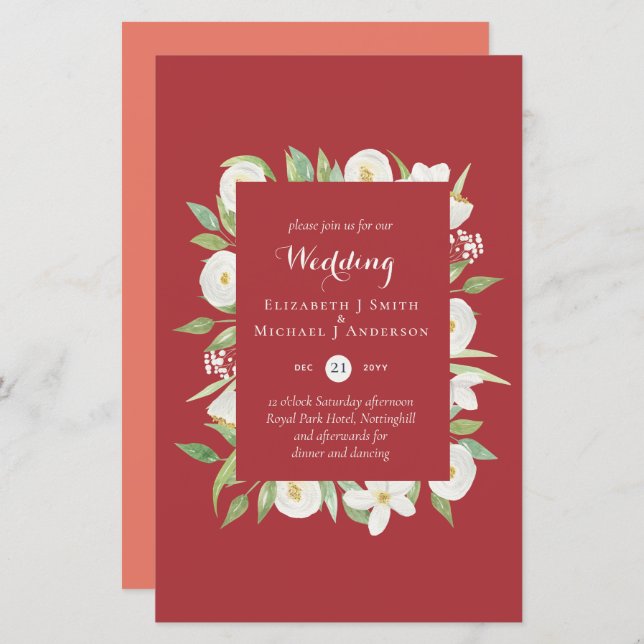 Papier Maple Red Magnolia - Mariage budgétaire Inviter A9 (Devant / Derrière)
