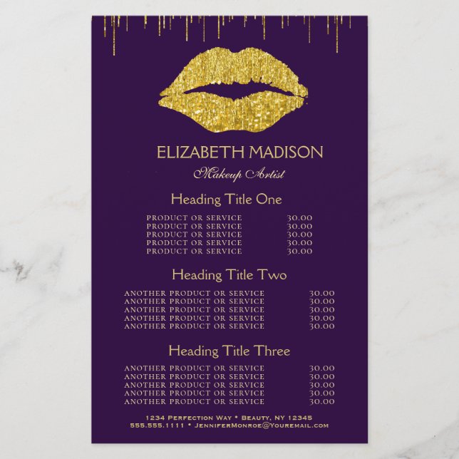 Papier Maquillage Artistes Gold Glam Lips Services et pri (Devant)