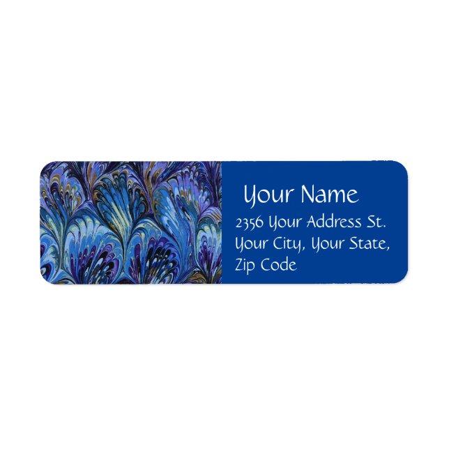 PAPIER MARBÉ, MOTIF ABSTRAIT BLEU PEACOCK, EAUX (Devant)