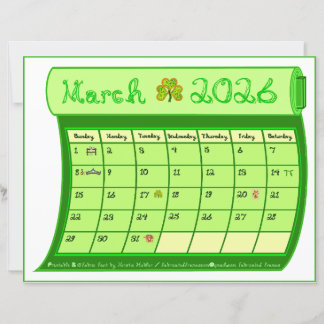 Papier March 2026 Month Green Calendar Fabric Font Paper