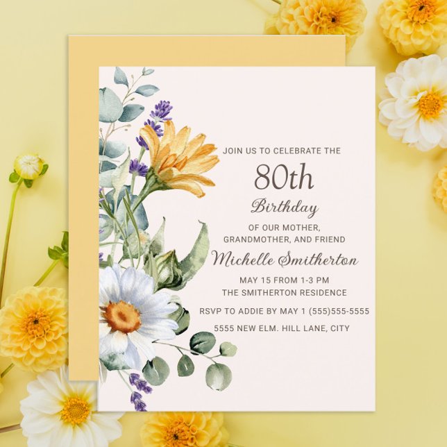 Papier Marguerites blanches Fleurs sauvages jaunes 80e an (Créateur téléchargé)