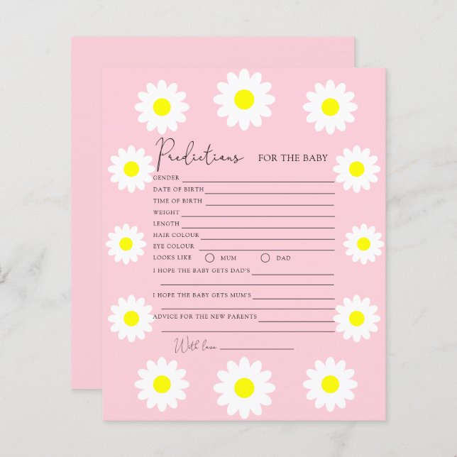 Papier marguerites fleurs sauvages - prédictions pour béb (Devant / Derrière)