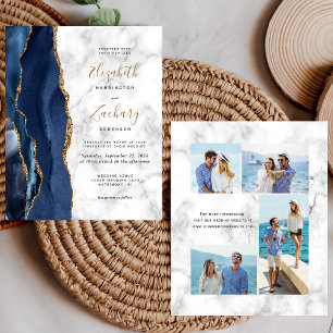 Papier Mariage 4 photos à budget en marbre bleu de nuit