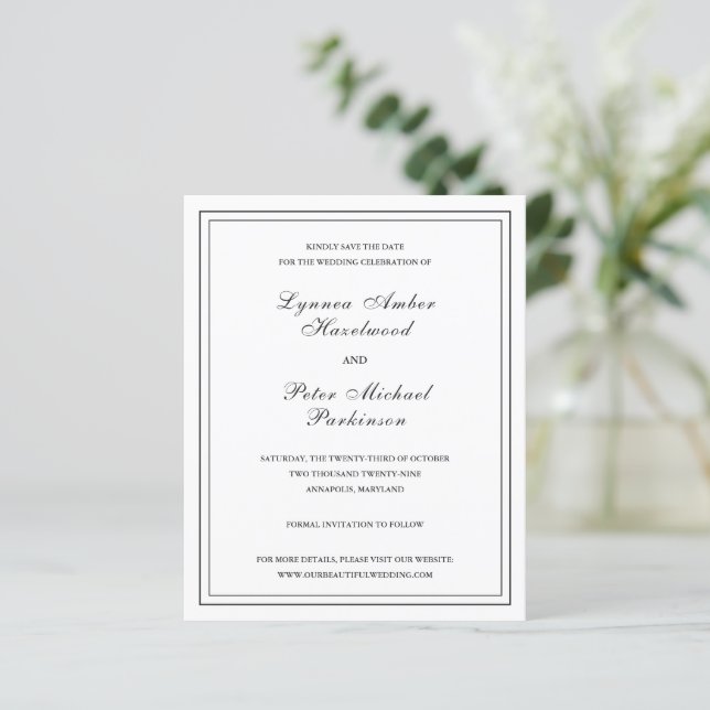 Papier Mariage à budget noir et blanc classique Enregistr (Debout devant)
