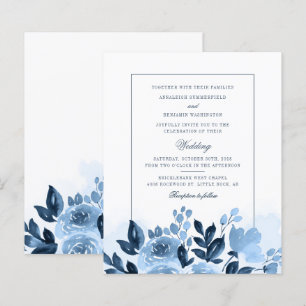 Papier Mariage à l'aquarelle bleue florale de script de b