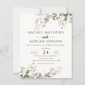 Papier Mariage à l'aquarelle de feuillage de verdure écon