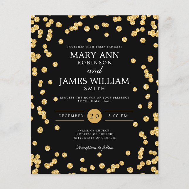 Papier Mariage à petit budget Invitation noire avec confe (Devant)
