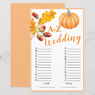 Papier Mariage A-Z Automne Citrouille Jeu nuptial