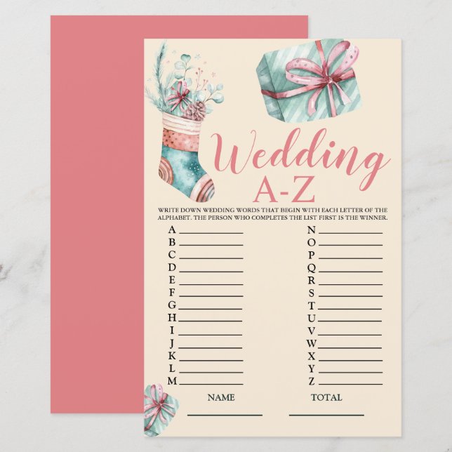 Papier Mariage A-Z Christmas Stocking Bridal Game (Devant / Derrière)