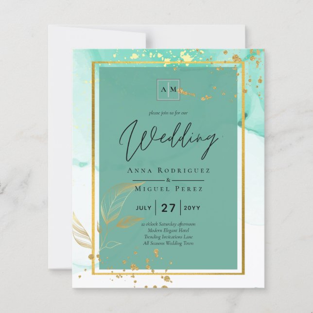 Papier Mariage Abstrait Mint Green Gold Alcohol Enk (Devant)