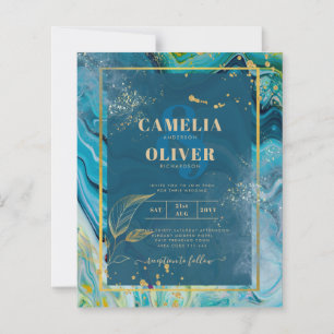 Papier Mariage Abstrait Peacock Blue Gold
