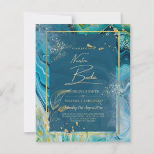 Papier Mariage Abstrait Peacock Blue Gold