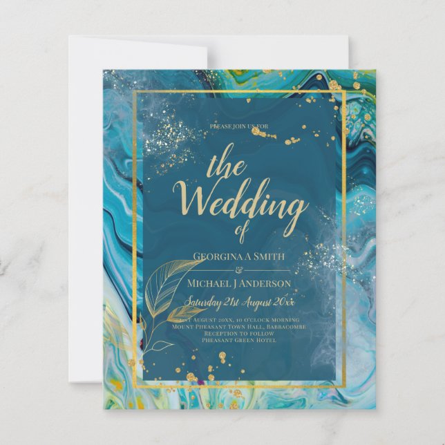 Papier Mariage Abstrait Peacock Blue Gold (Devant)