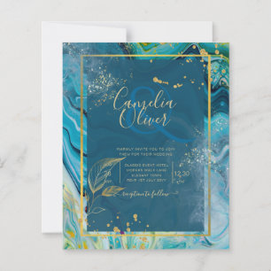 Papier Mariage Abstrait Peacock Blue Gold