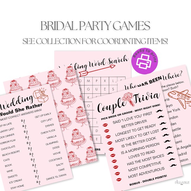 Papier Mariage amusant Couple Trivia Jeu - Mariée vs Groo (Our collection includes multiple games with fun designs on the back of each game. Fully customizable)