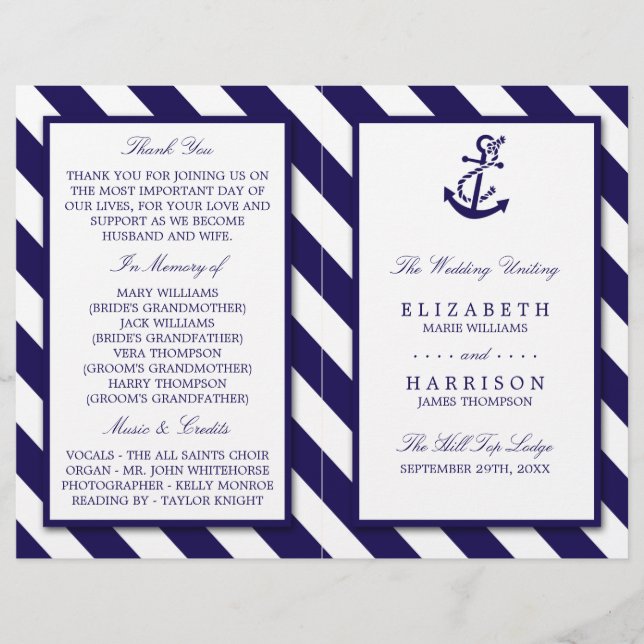 Papier Mariage Ancre bleu marine (Devant)