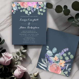 Papier Mariage aquarelle florale et eucalyptus bleu budge