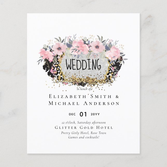 Papier MARIAGE - Argent Rosegold Floral Girl Parties scin (Devant)