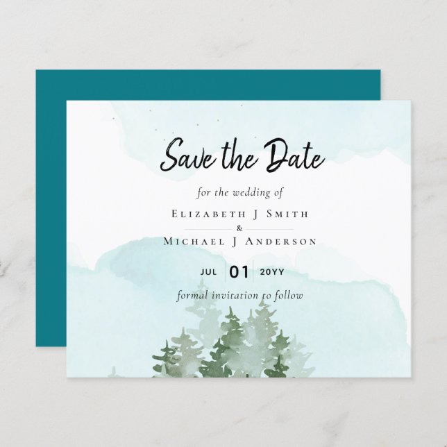 Papier Mariage aux Pins Teal et Sauge (Devant / Derrière)