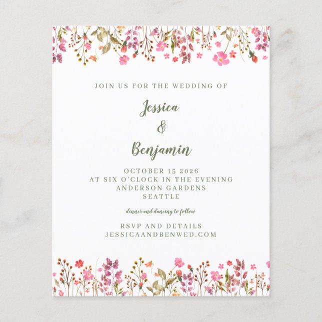 Papier Mariage avec bordure florale de fleurs sauvages ro (Devant)