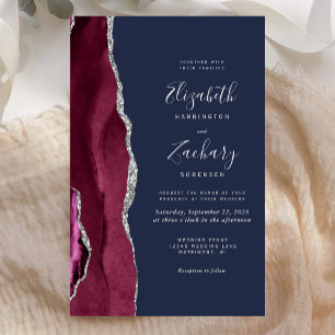 Papier Mariage Bordeaux Agate Argent Bleu Marine