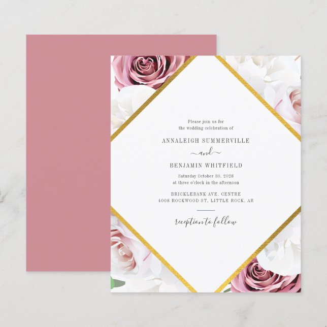 Papier Mariage botanique géométrique rose gold Budget (Devant / Derrière)