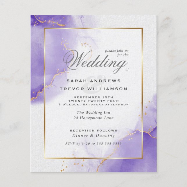 Papier Mariage Budget Amethyst Lilac Or Marbre Abstrait (Devant)