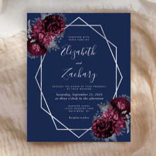 Papier Mariage Budget Bourgogne Fleurs Argentées sur Fond