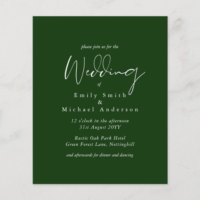 Papier MARIAGE BUDGET Couleurs Vert Sage Olive Invitation (Devant)