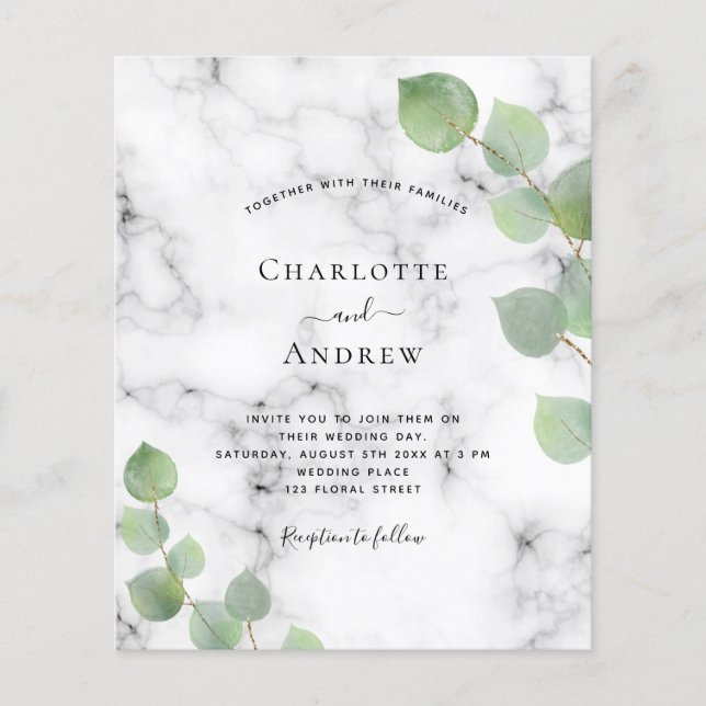 Papier Mariage budget en marbre vert eucalyptus (Devant)