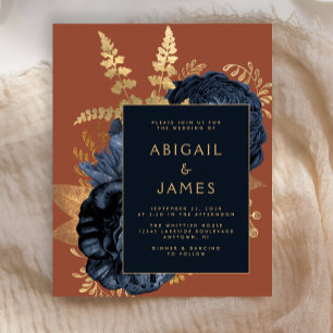 Papier Mariage Budget Floral Bleu Nuit Or Rouille
