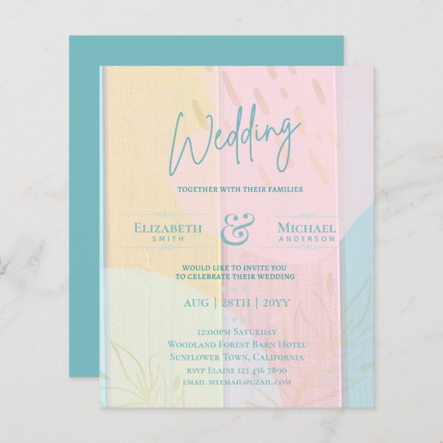 Papier Mariage BUDGET Inviter Turquoise Rose Gold Abstrai (Devant / Derrière)