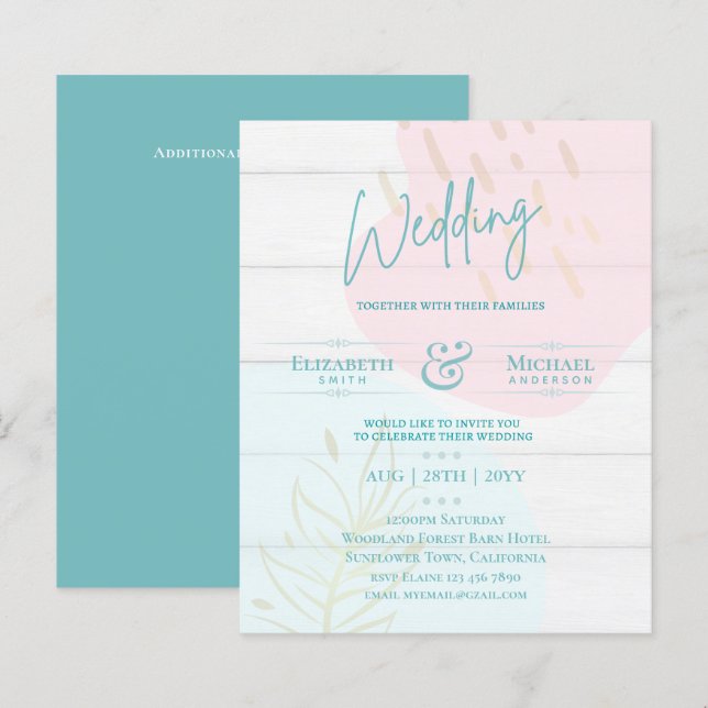 Papier Mariage BUDGET Inviter Turquoise Rose Gold Abstrai (Devant / Derrière)