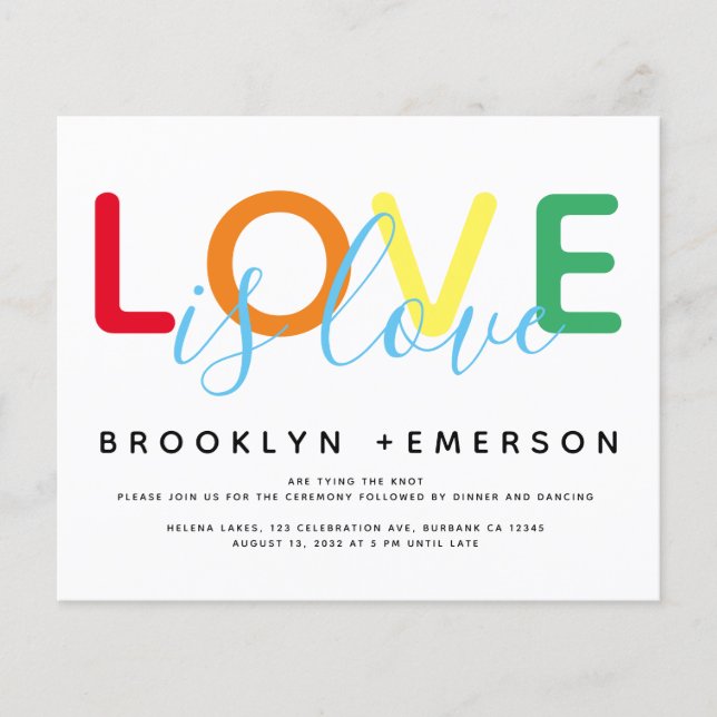 Papier MARIAGE BUDGET Love is Love Rainbow Moderne (Devant)