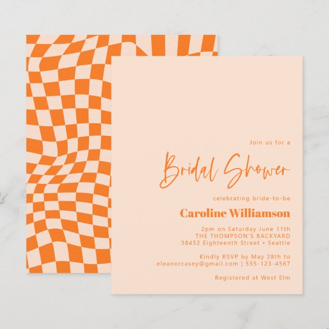 Papier Mariage Budget Orange Blush Abstrait Damier (Devant / Derrière)